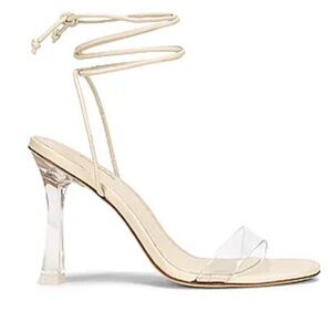 Larroude Gloria Clear Heels Ivory Lace Up Sandals Size 8 Ankle-Tie Sandal